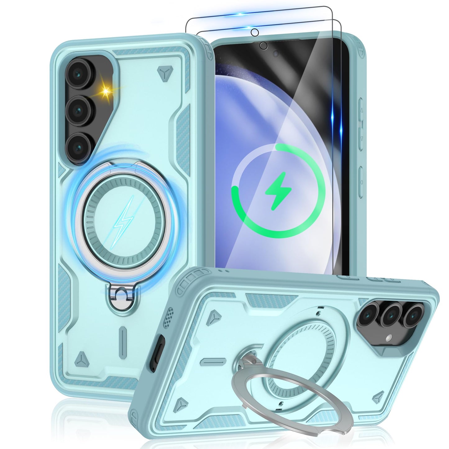 for Samsung Galaxy-S23-Ultra-Case with Magsafe & [HD Screen Protector×2][Anti-Fingerprint], 360° Metal Rotated Kickstand,Military Grade Shockproof Protective for Galaxy S23 Ultra Case,Light Blue