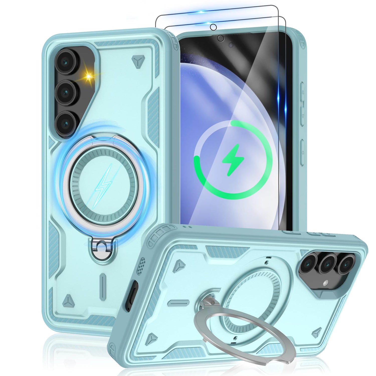 for Samsung Galaxy-S23-Ultra-Case with Magsafe & [HD Screen Protector×2][Anti-Fingerprint], 360° Metal Rotated Kickstand,Military Grade Shockproof Protective for Galaxy S23 Ultra Case,Light Blue