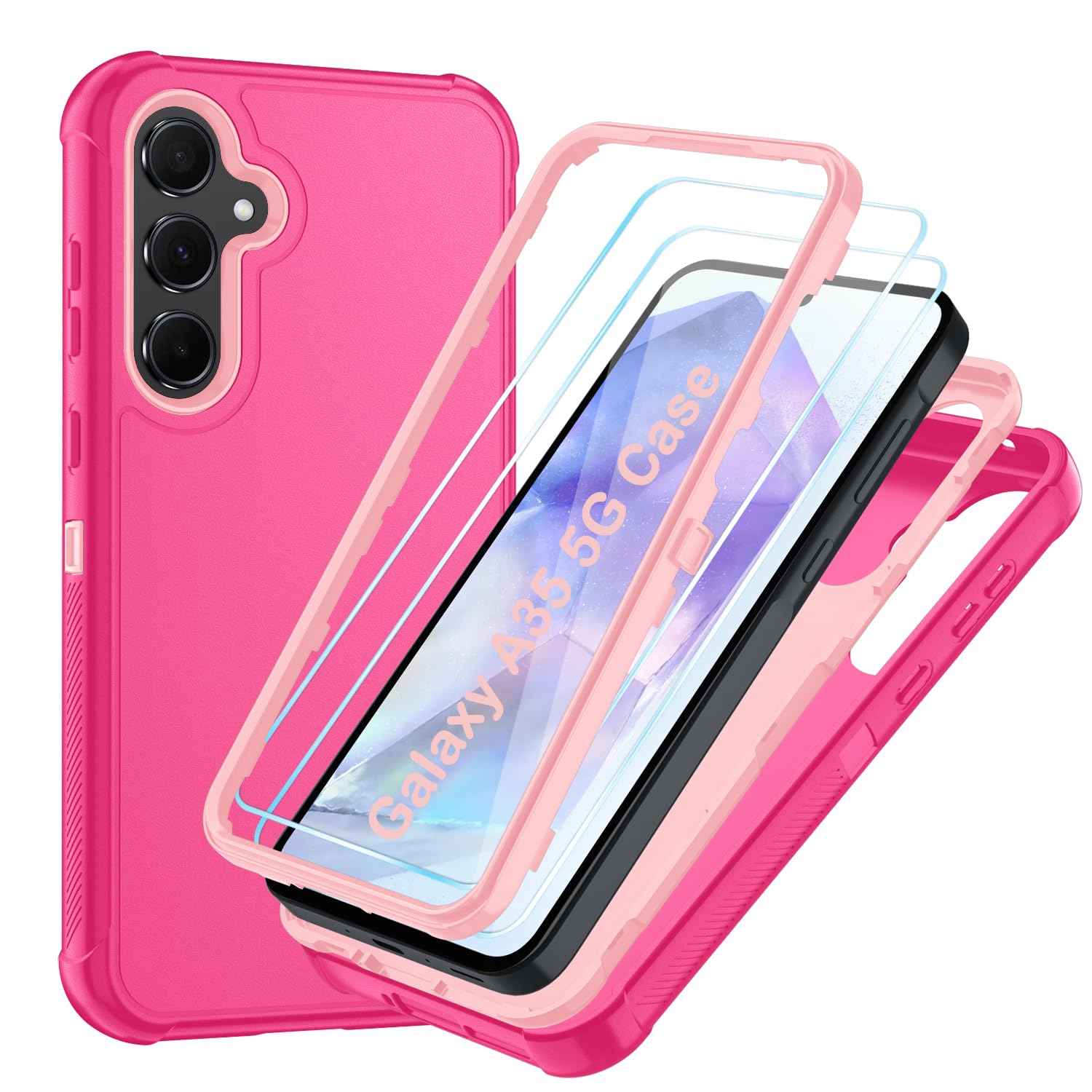 Case for Galaxy A25 5G Case, Samsung Galaxy A25 5G Case with HD Screen Protector [3 Layer] Military-Grade Heavy-Duty Shockproof Protective Phone Case for Samsung A25 5G,Black/Black