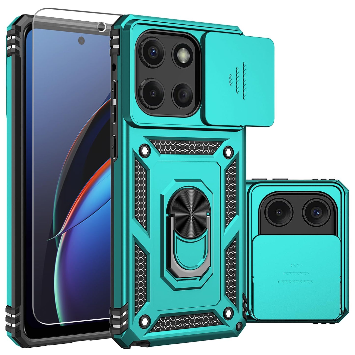 for Moto G Power 5G 2025 Case,with Camera Lens Cover HD Screen Protector,[Military Grade] Car Mount Kickstand Shockproof Protective Case for Motorola G Power 5G 2025, Black