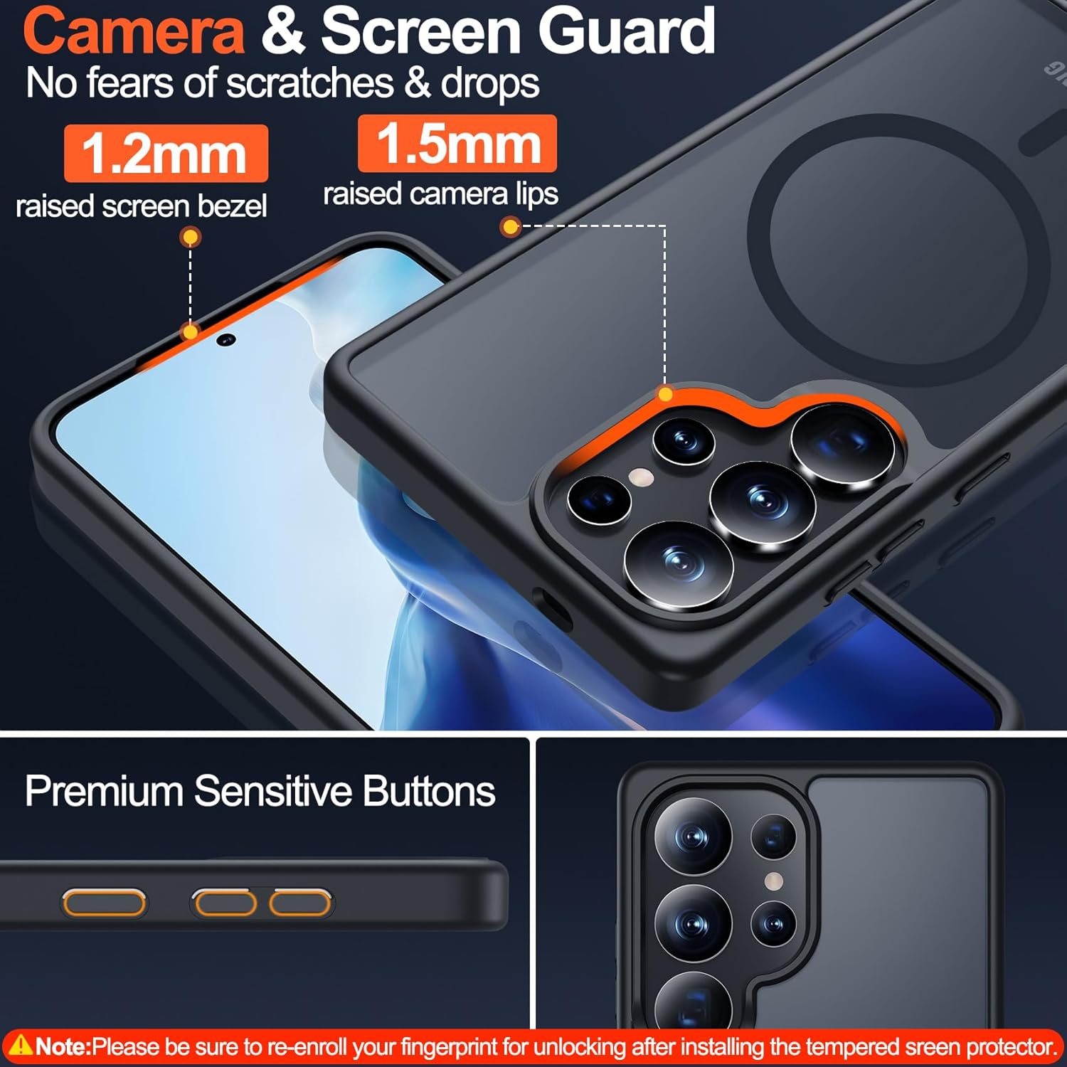 MOZOTER for Samsung Galaxy S25 Ultra Case with Magnetic,[Compatible with MagSafe][12Ft Military Dropproof][2*Screen Protector] Translucent Anti-Slip Back Slim Shockproof Case for S25 Ultra-Black