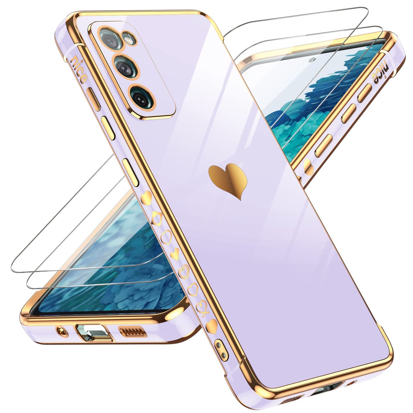 LeYi for Galaxy S20 FE 5G Case: with Screen Protector [2 Pcs]+ Full Camera Protection, Love Heart Plating Girly Women Cute Luxury Soft TPU Case for Samsung S20 Fe, Pink