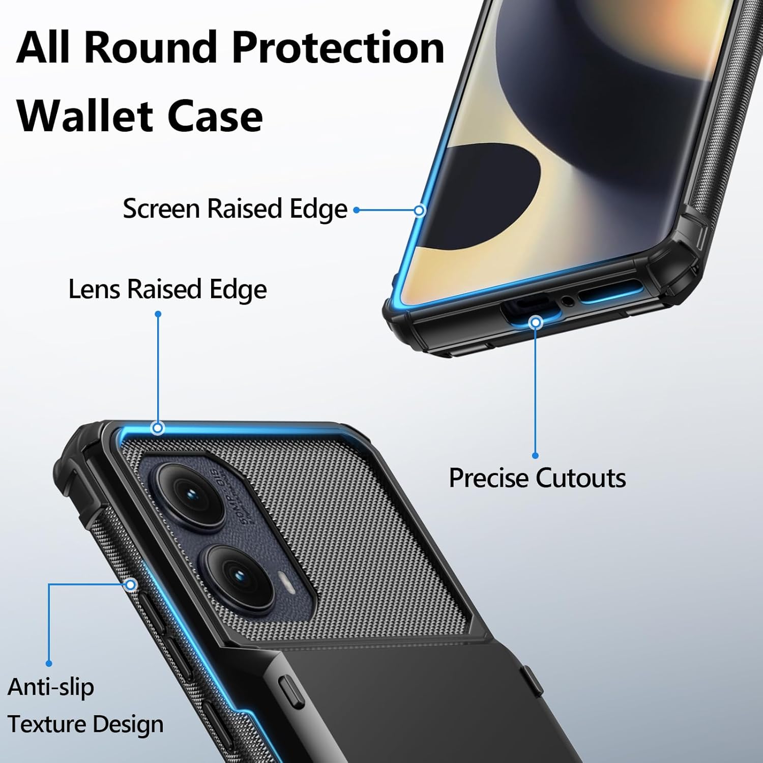 Vofolen for Motorola Edge 2024 Case Wallet with Card Holder Dual Layer Heavy Duty Shockproof Drop Protective Hidden Flip 4-Card Slot Slim Pocket Phone Cover for Moto Edge 2024 Case for Women Men-Black