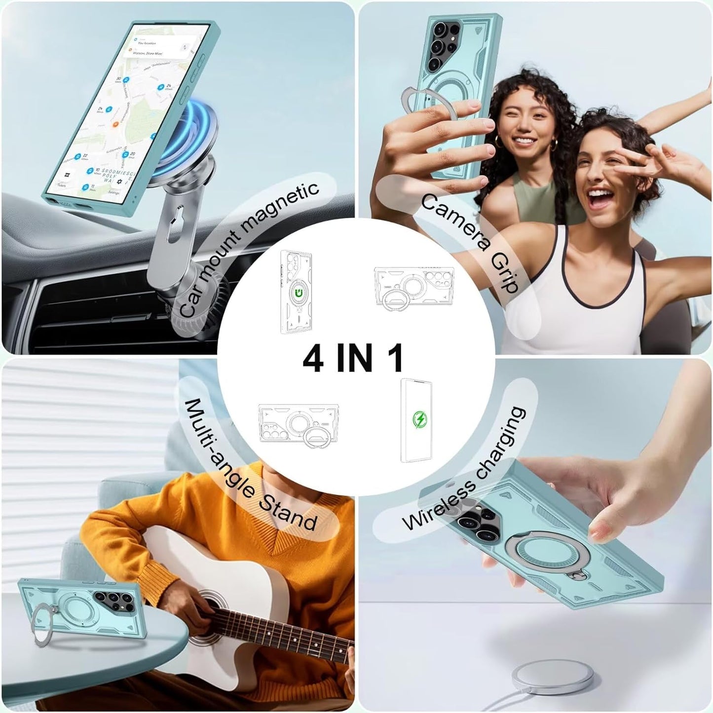 for Samsung Galaxy-S23-Ultra-Case with Magsafe & [HD Screen Protector×2][Anti-Fingerprint], 360° Metal Rotated Kickstand,Military Grade Shockproof Protective for Galaxy S23 Ultra Case,Light Blue