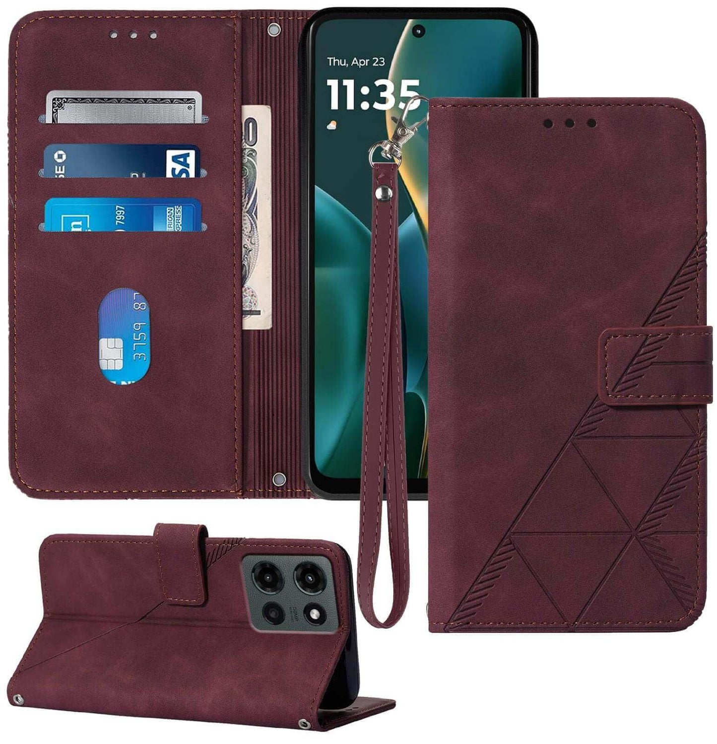 for Moto G Power 2025 Case Wallet, Card Holder Slots, Wrist Strap, TPU Interior Phone Protective, Stand PU Leather Folio Flip Cases Cover for Moto G Power - 2025 (Black)