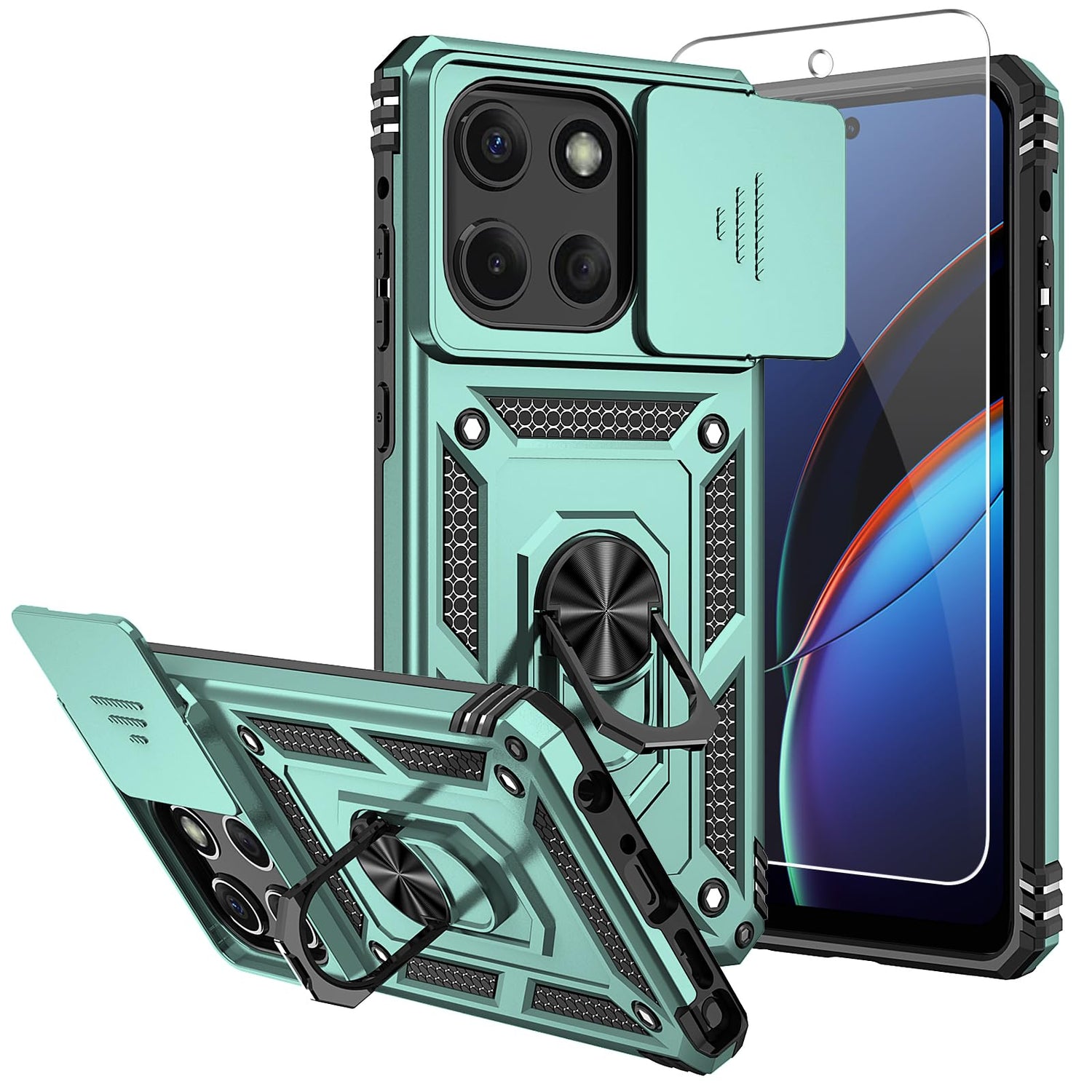 SMKY for Moto G Stylus 5G 2025 Case,with Screen Protectors and Camera Cover,16ft.Drop Tested Cover with Magnetic Kickstand Protective Case for Moto G Stylus 5G 2025, Blue