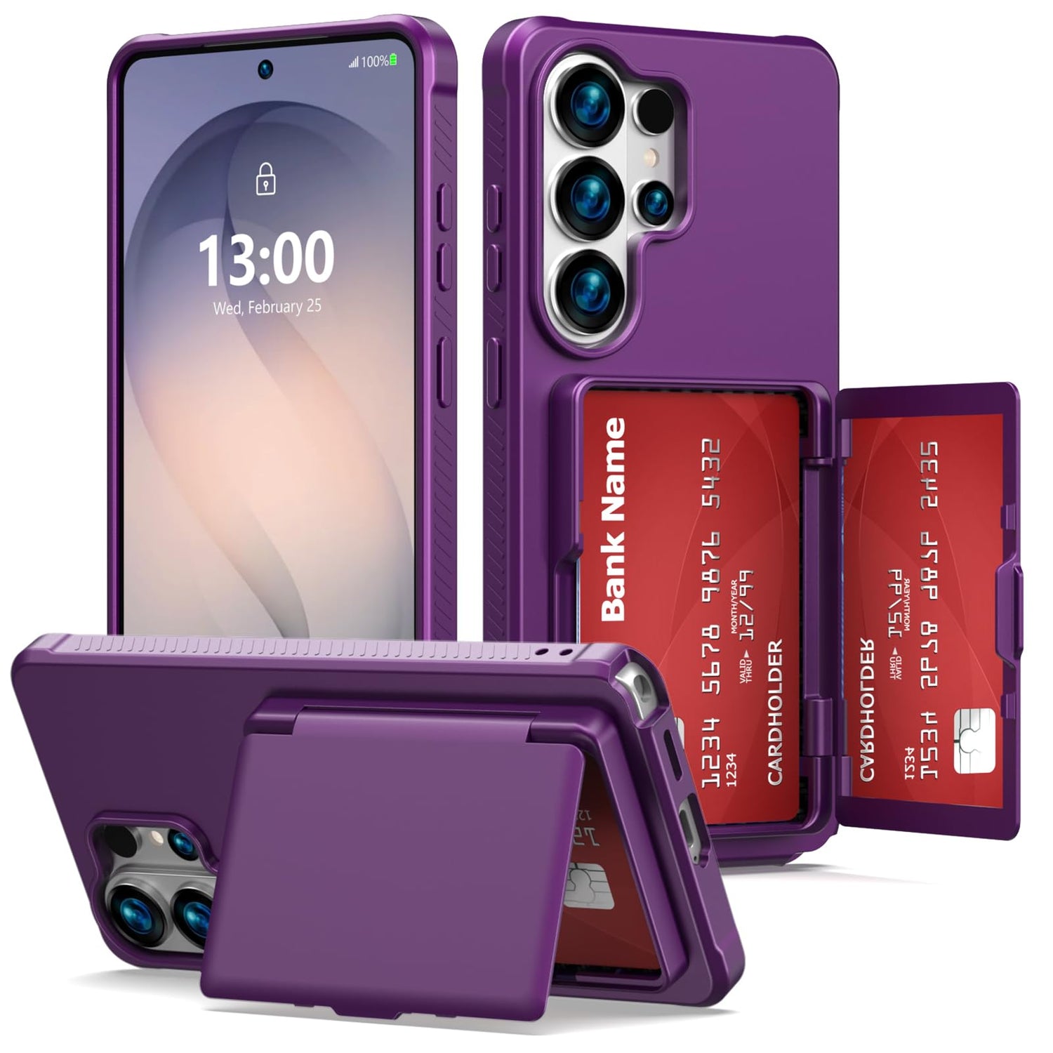 KJSK for Galaxy A17/A16 Case with Card Holder,Built-in Mirror and Kickstand,Hidden Card Slim Wallet Shockproof Cover,Anti-Drop,Deep Purple