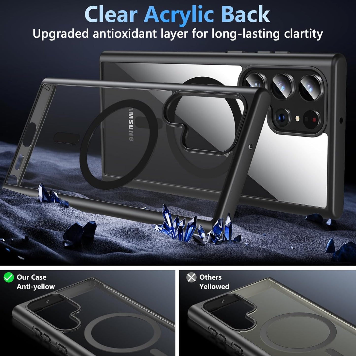 Hensinple for Samsung Galaxy S22 Ultra Case Magnetic, Galaxy S22 Ultra Phone Case [Compatible with Magsafe] Wireless Charging Translucent Back Cover Case 6.8 Inch,Black
