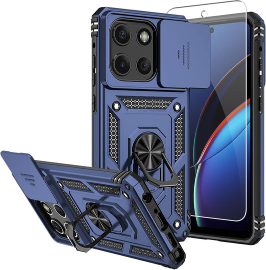 SMKY for Moto G Stylus 5G 2025 Case,with Screen Protectors and Camera Cover,16ft.Drop Tested Cover with Magnetic Kickstand Protective Case for Moto G Stylus 5G 2025, Blue