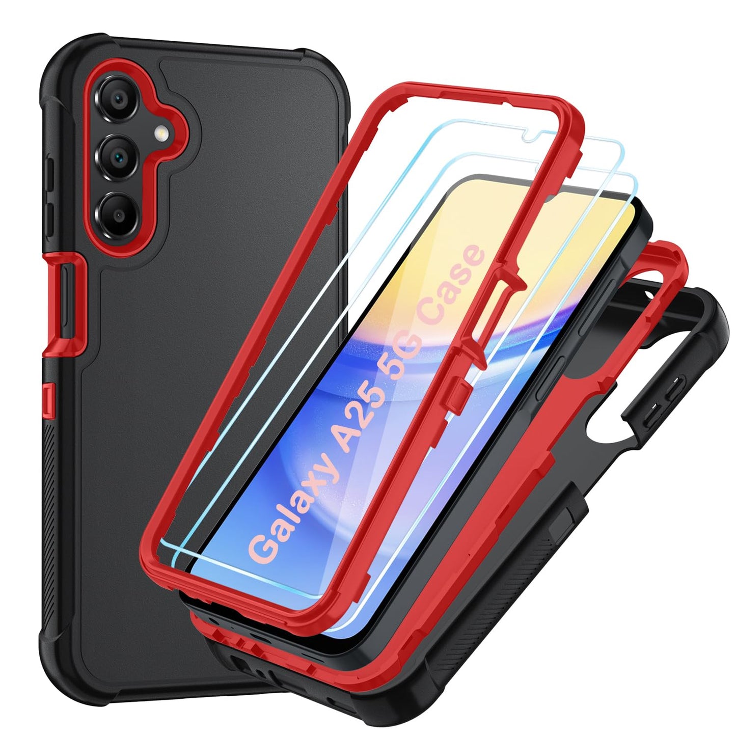 Case for Galaxy A25 5G Case, Samsung Galaxy A25 5G Case with HD Screen Protector [3 Layer] Military-Grade Heavy-Duty Shockproof Protective Phone Case for Samsung A25 5G,Black/Black
