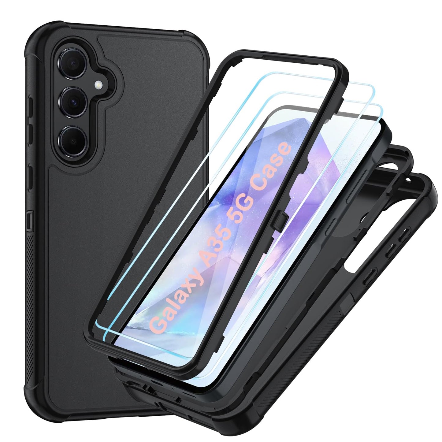 Case for Galaxy A25 5G Case, Samsung Galaxy A25 5G Case with HD Screen Protector [3 Layer] Military-Grade Heavy-Duty Shockproof Protective Phone Case for Samsung A25 5G,Black/Black