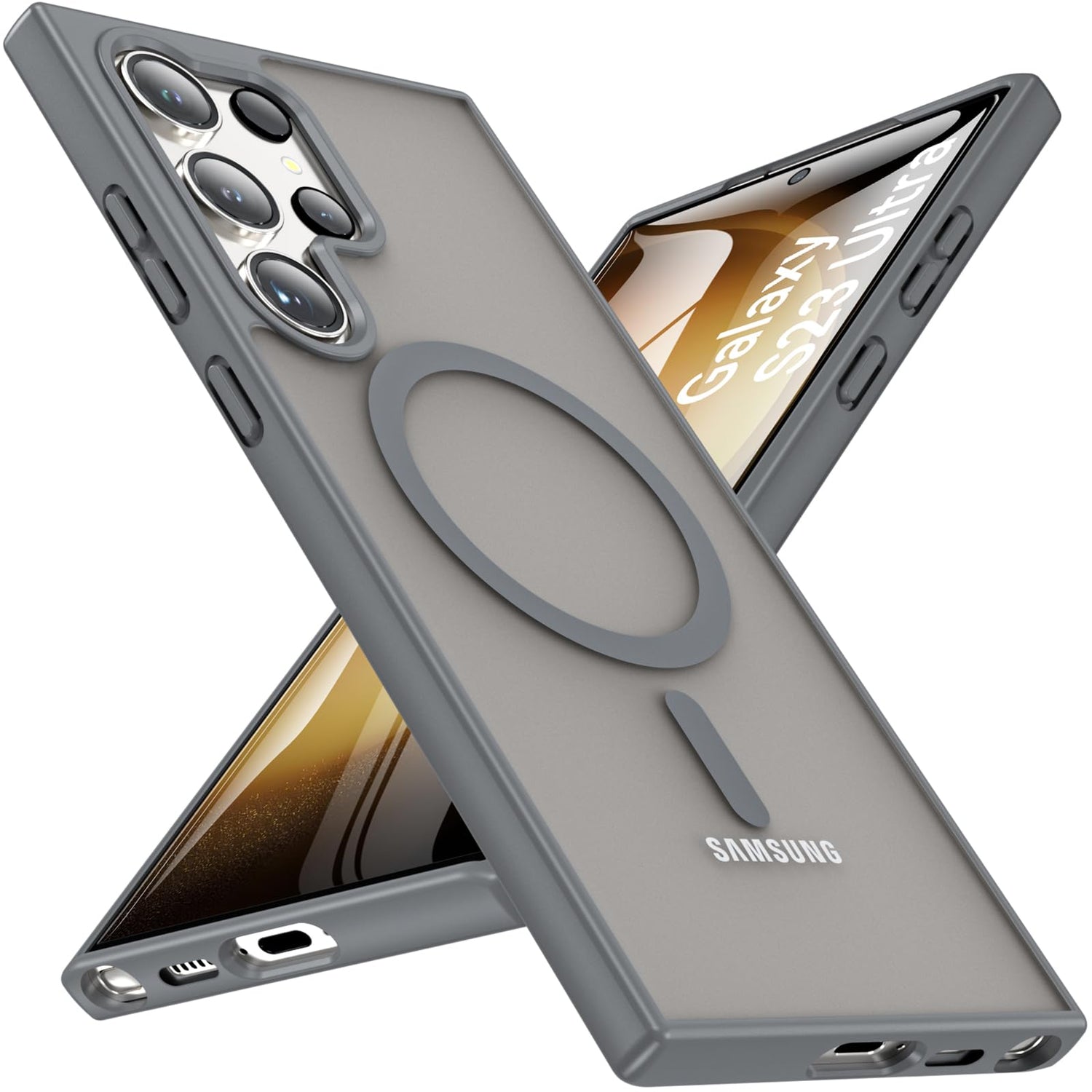 OWKEY Bumper Cover for Samsung Galaxy S23 Plus Black | 6.6'', Translucent, Slim, Magsafe Compatible, Military Grade Shockproof