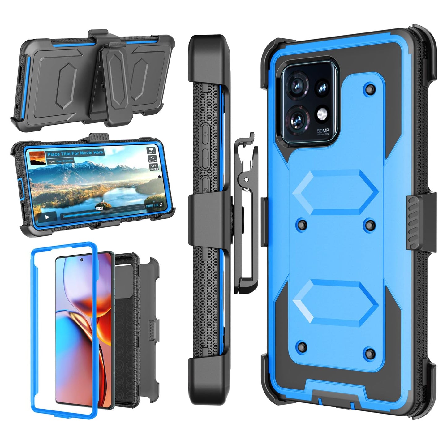 Njjex For Moto Edge Plus 2023 Case, For Motorola Edge+ 5G UW 2023/Edge 40 Pro/Edge X40 Case, [Nbeck] Shockproof Heavy Duty Rugged Swivel Holster Belt Clip Full Body Hard Shell Cover & Kickstand -Green