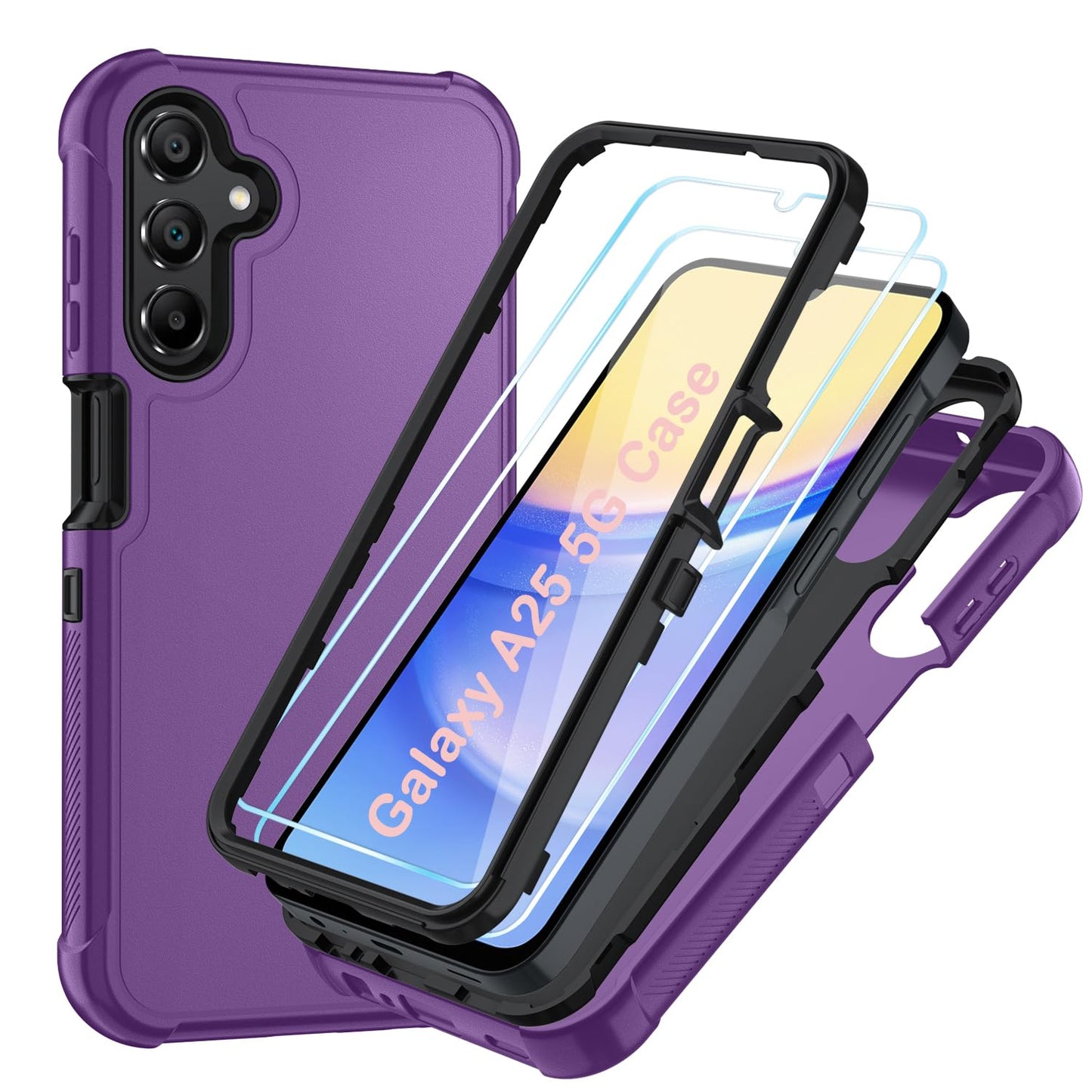 Case for Galaxy A25 5G Case, Samsung Galaxy A25 5G Case with HD Screen Protector [3 Layer] Military-Grade Heavy-Duty Shockproof Protective Phone Case for Samsung A25 5G,Black/Black