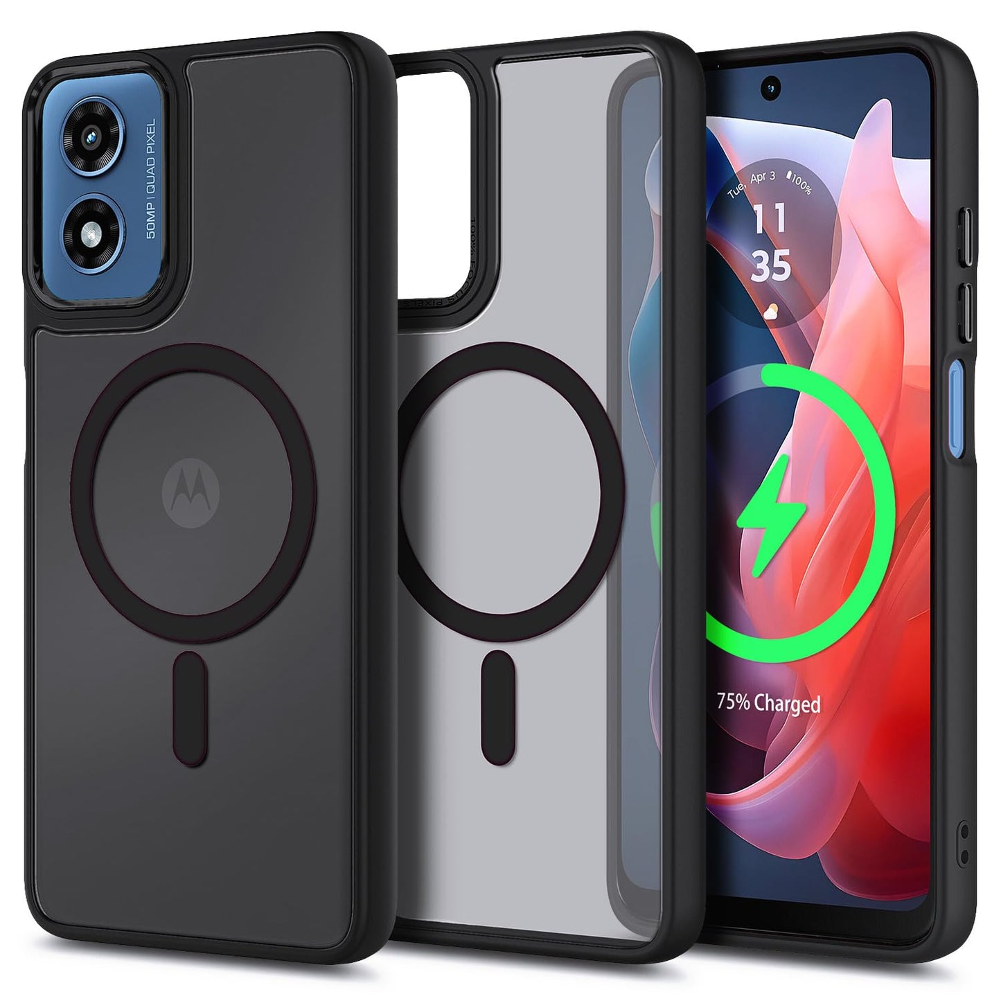 YZB Magnetic for Motorola Moto G Power-5G-2024 Case, Black | Compatible with MagSafe, Translucent Matte Scratch-Resistant Back, Military-Grade Protection Shockproof Slim Phone Cover