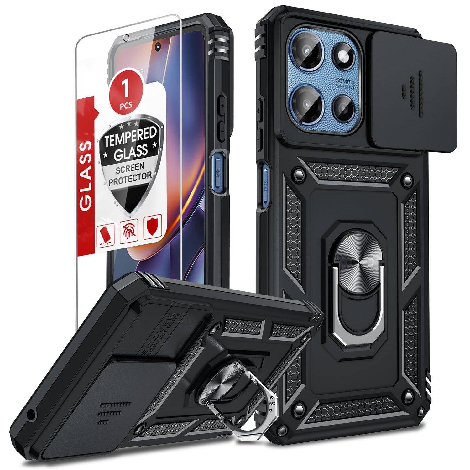 LeYi for Motorola Moto G Stylus 2025-Case: 【𝐍𝐨𝐭 𝐅𝐢𝐭 𝐌𝐨𝐭𝐨 𝐆 𝟐𝟎𝟐𝟓】Moto G Stylus 2026 Case 5G, Slide Camera Cover Screen Protector, Tough Armor Android Unlocked Phone Magnetic Stand, Black
