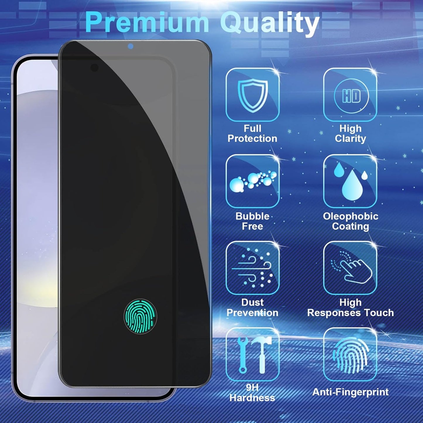 [2+2 Pack] Privacy Screen Protector Compatible with Galaxy S24 Plus with Camera Lens Protector, High Clarity, Anti-Spy Tempered Glass