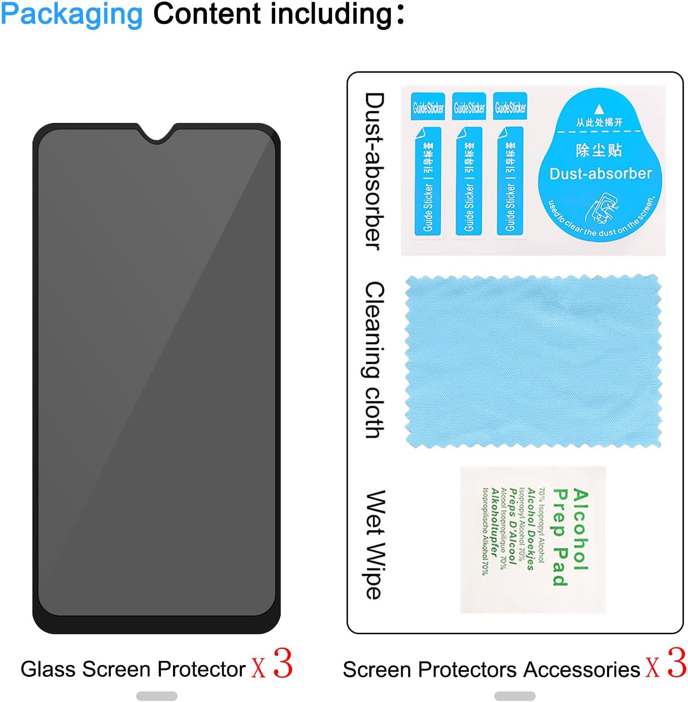 3 Pack Privacy Screen Protector for Samsung Galaxy A15 5G[Anti-Spy Tempered Glass], Ultra HD, Anti-Scratch, Bubble-Free, Easy Install 9H Protective Glass for Galaxy A15 5G