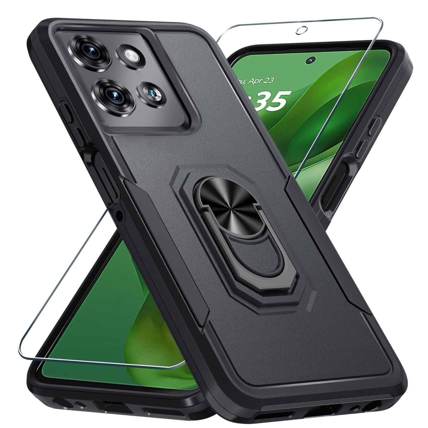 Janmitta for Motorola Moto G 2025 Case/Moto G 2026 Case with Screen Protector,Heavy Duty Shockproof Full Body Protective Cover Built in Rotatable Metal Holder for Moto-G-Play-2026,Black Matte