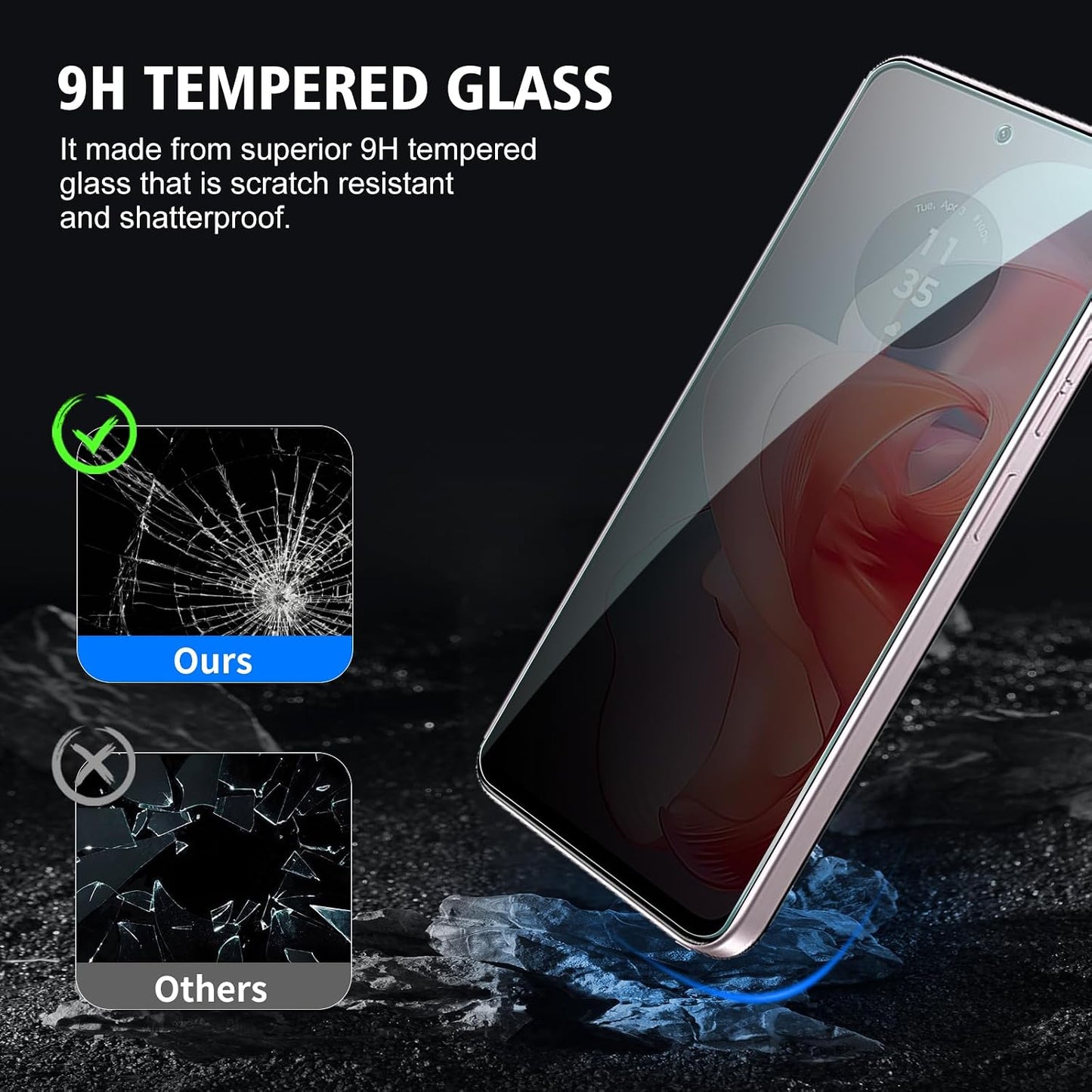 3 Pack for Motorola Moto G Power 2024 Privacy Screen Protector, Anti Spy Tempered Glass, 9H Hardness, Scratch Resistant