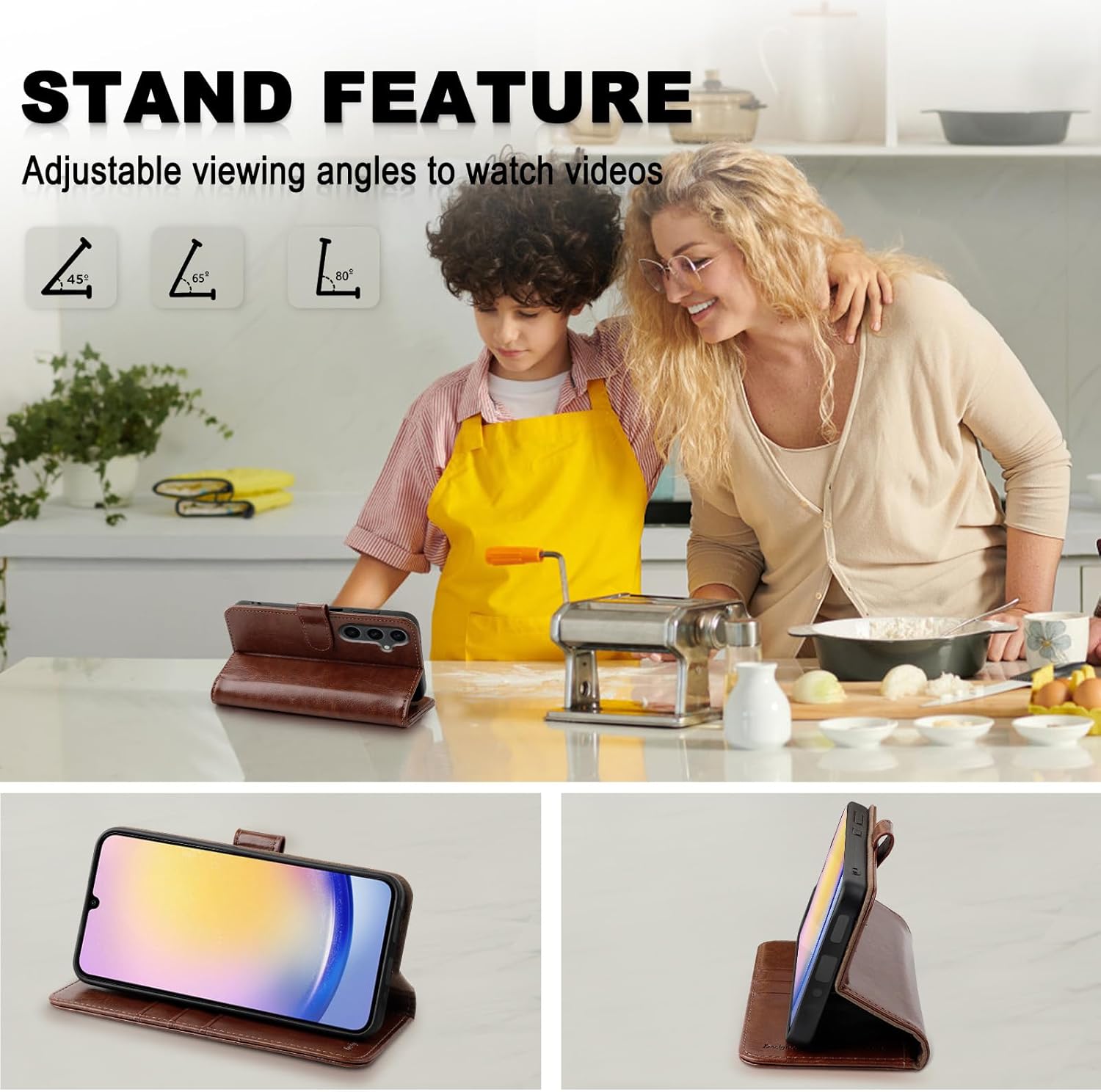 MONASAY Wallet Case Compatible for Samsung Galaxy A25 5G, [Included Glass Screen Protector][RFID Blocking] Flip Folio Leather Cell Phone Cover with Credit Card Holder, Brown