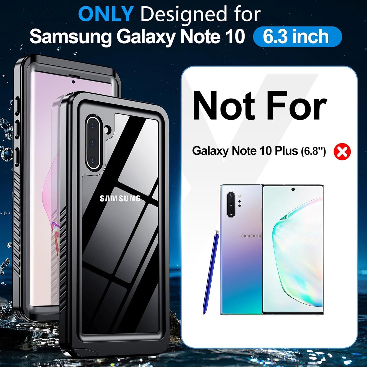 MOZOTER for Samsung Galaxy Note 10 Case Waterproof,[IPX8 Underwater Case][Full Body Shockproof & Military Dropproof] Clear Sound Quality Built-in Screen Protector for Samsung Note 10 6.3 inch-Black