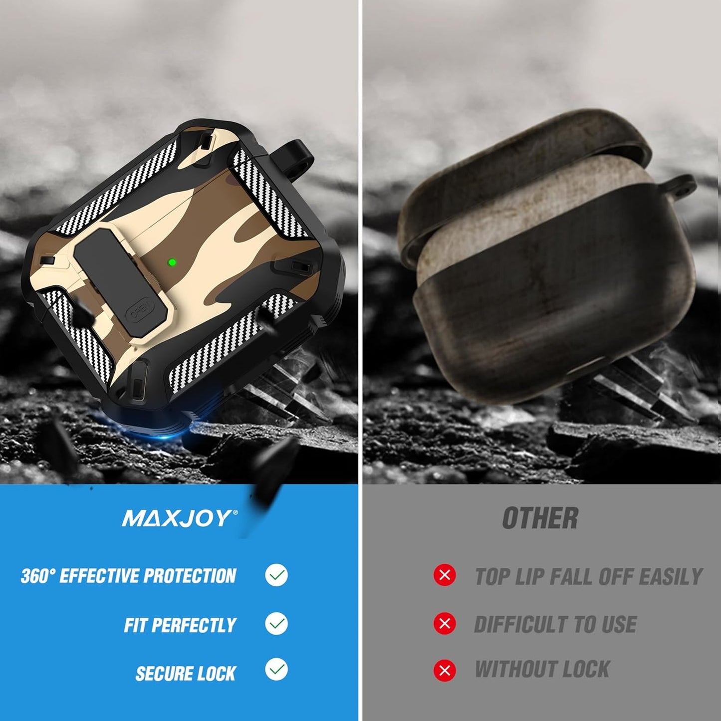 for Airpods 3Rd Generation Case, Airpods 3 Case Cover with Lock Airpod3 Generation Protective Cases Gen 3 Shockproof Cover with Keychain Compatible with Apple Airpod 3Rd Generation, Brown Camo