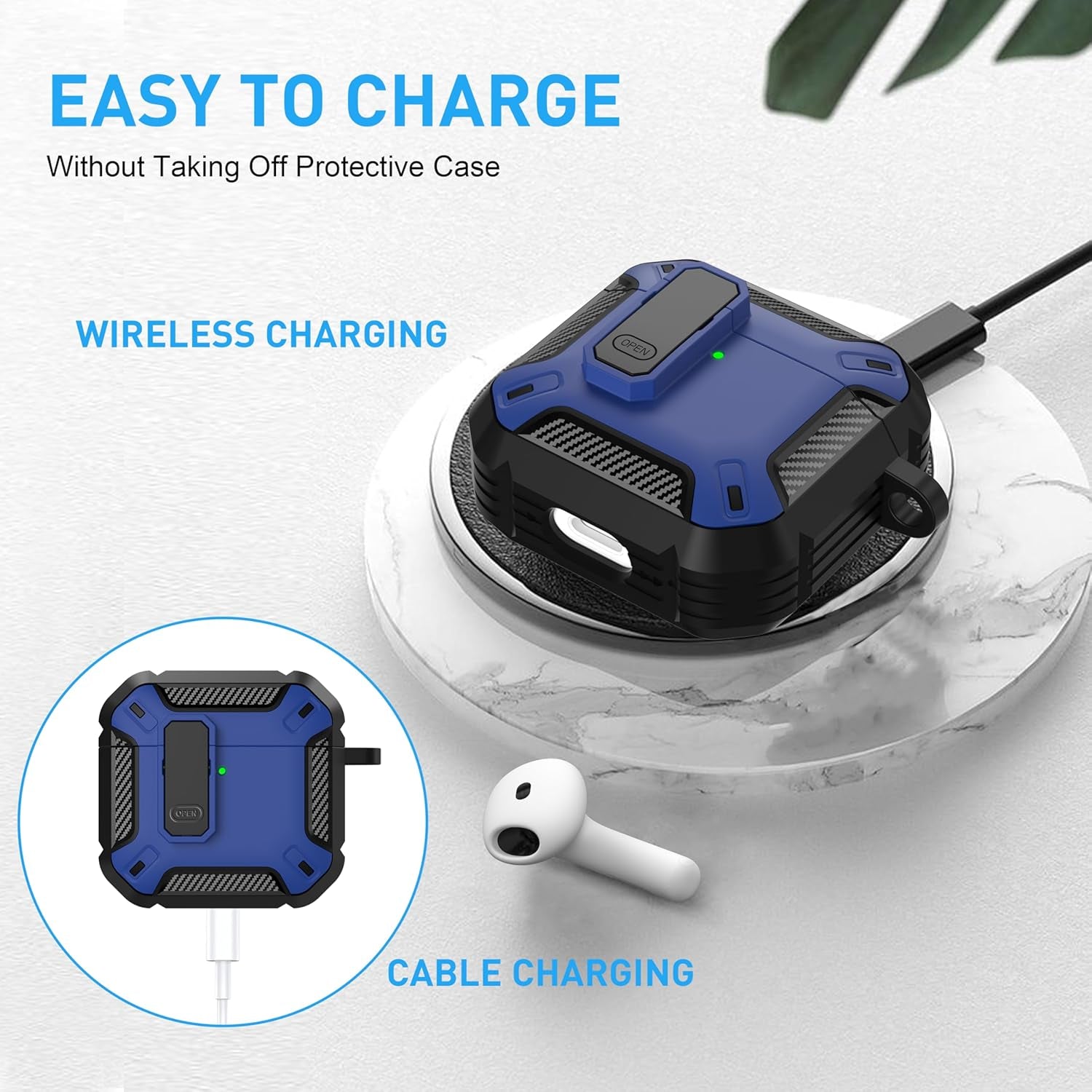 for Airpods 4 Case with Lock, Airpods 4Th Generation Case Cover with Cleaner Kit Shockproof Airpod Gen 4 Protective Cases with Keychain Compatible with Apple Airpods4 2024 2025, Blue