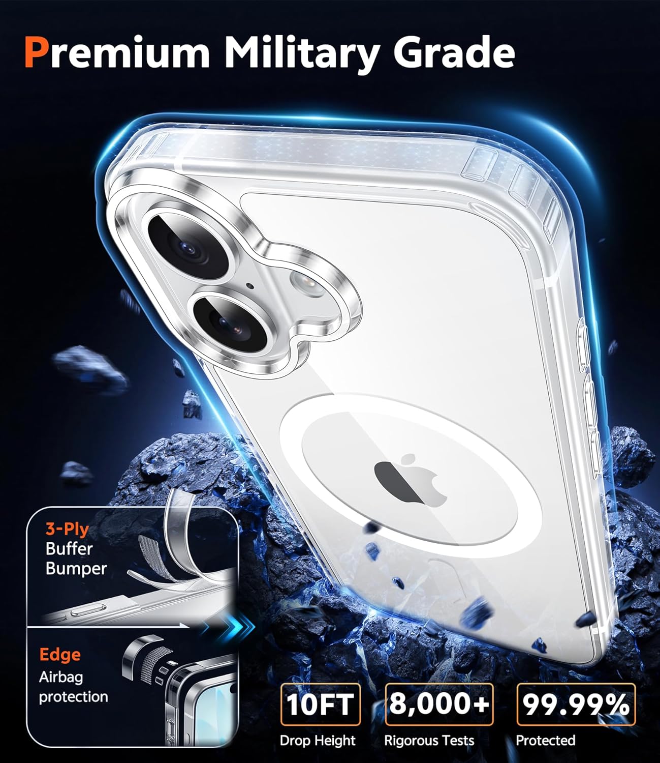 FNTCASE for iPhone 17 Case Clear: Magnetic Phone Cases with Screen Protector Drop Proof Compatible with Magsafe Slim Anti Yellowing Rugged Shockproof Protective Transparent Cell Cover (A-Clear)