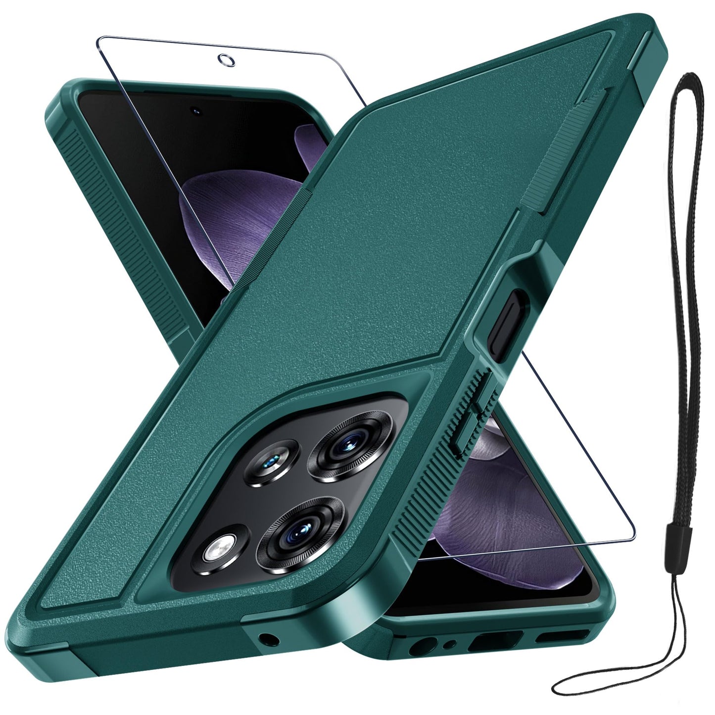 for Motorola Moto G Power 2026 Case, Full Body Heavy Duty Rugged Shockproof Protective Phone Cover with Lanyard Strap+Tempered Glass Screen Protector, Black Matte