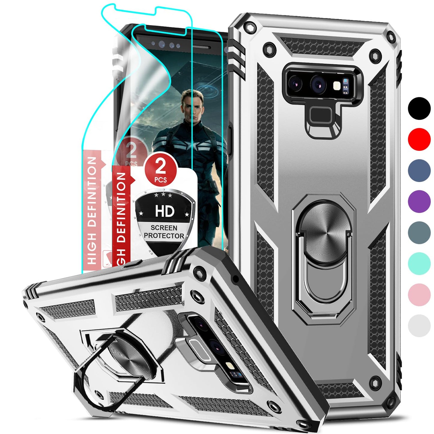 LeYi for Galaxy-Note-9-Case: [𝐍𝐨𝐭 𝐅𝐢𝐭 𝐍𝐨𝐭𝐞 𝟖] Samsung Note 9 Phone Case with [2 Pcs] Screen Protectors for Men, [Military-Grade] Phone Cover with Kickstand for Samsung Galaxy Note 9, Blue