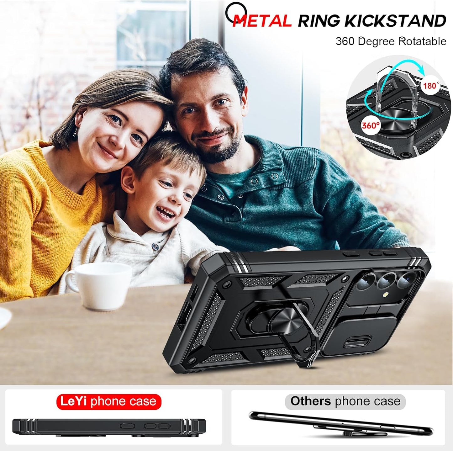 LeYi Compatible for Samsung Galaxy S24-FE Case: [𝗡𝗼𝘁 𝗳𝗶𝘁 𝗦𝟮𝟰 𝟱𝗚] Samsung S24 FE Case with S24FE Screen Protector X2 & Magnetic Stand, Military-Grade Cell Galaxy S 24 FE Phone, Black