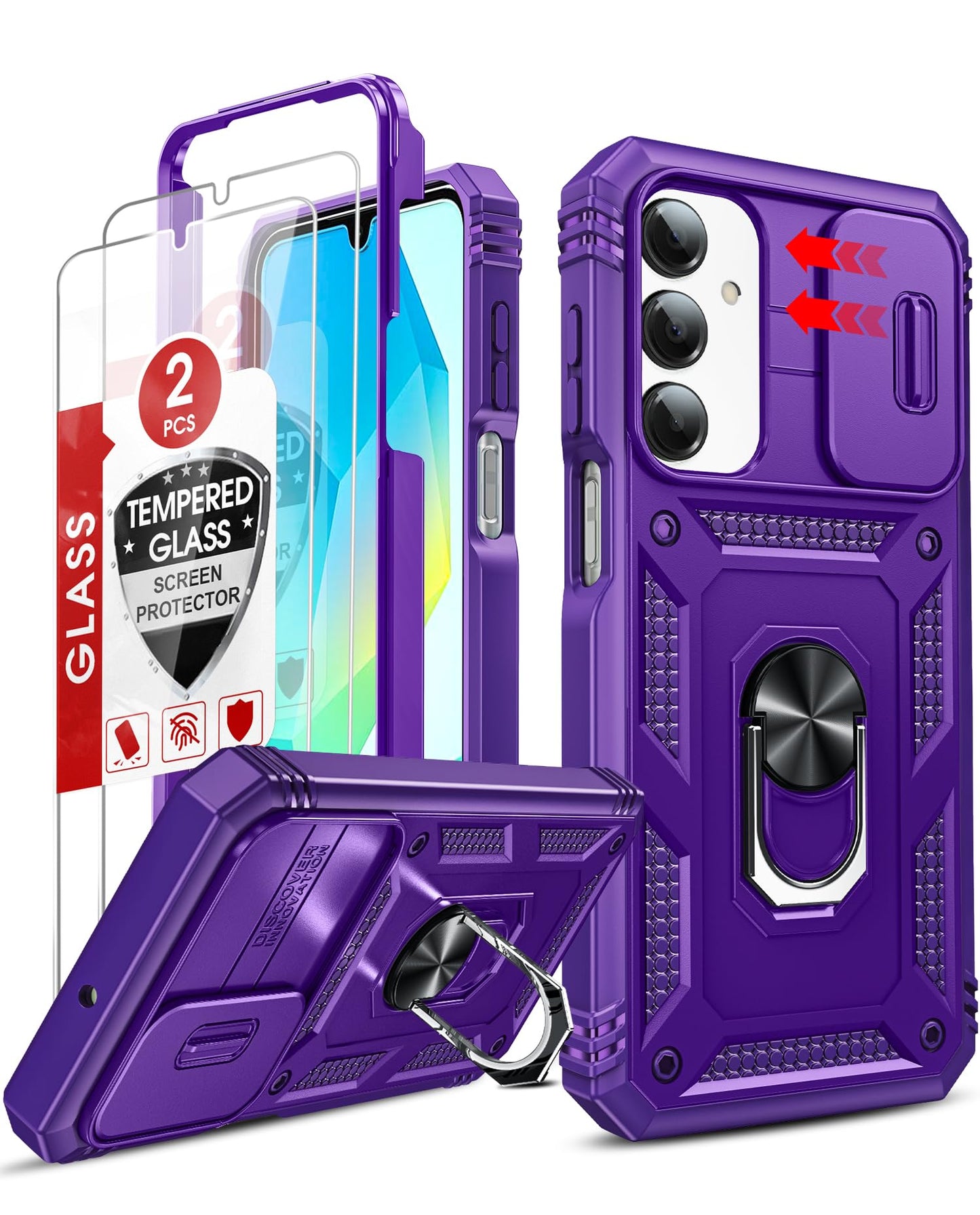 LeYi Compatible for Samsung Galaxy S24-FE Case: [𝗡𝗼𝘁 𝗳𝗶𝘁 𝗦𝟮𝟰 𝟱𝗚] Samsung S24 FE Case with S24FE Screen Protector X2 & Magnetic Stand, Military-Grade Cell Galaxy S 24 FE Phone, Black