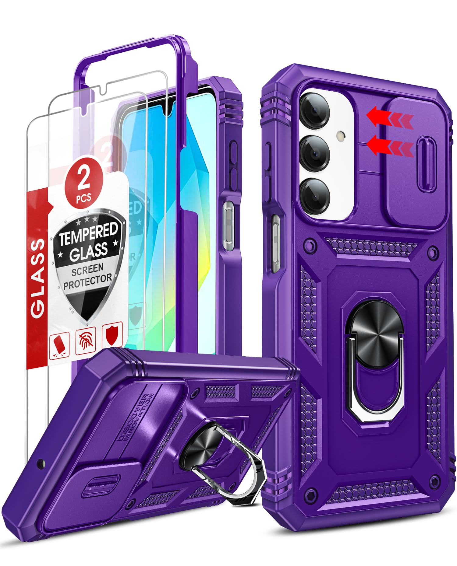 LeYi Compatible for Samsung Galaxy S24-FE Case: [𝗡𝗼𝘁 𝗳𝗶𝘁 𝗦𝟮𝟰 𝟱𝗚] Samsung S24 FE Case with S24FE Screen Protector X2 & Magnetic Stand, Military-Grade Cell Galaxy S 24 FE Phone, Black