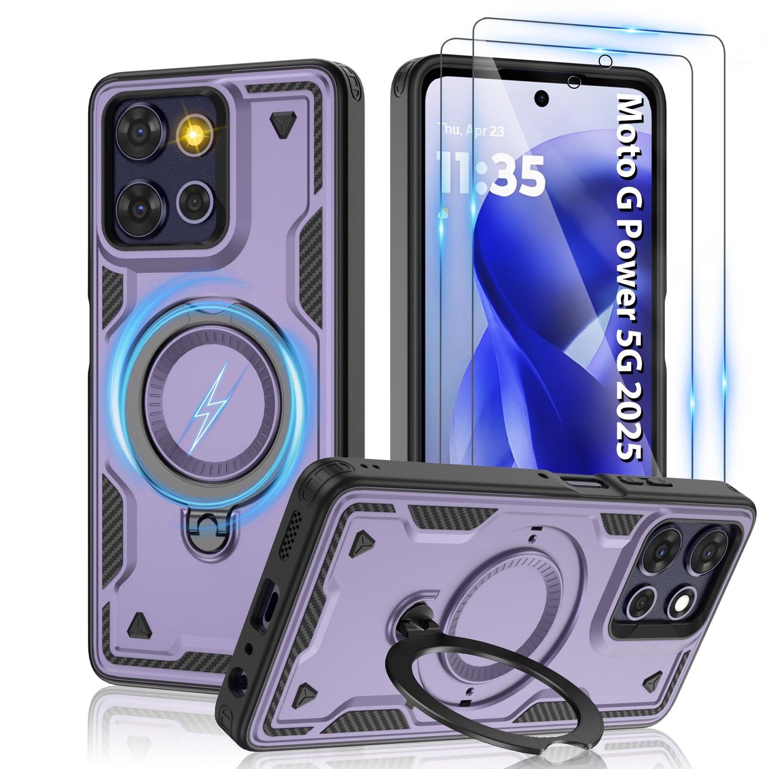 Gritup for Moto G Power 5G 2026/2025 Magnetic Case Compatible with MagSafe & HD Screen Protector×2 Metal Rotated Kickstand Military Grade Shockproof Protective Moto G Power 5G 2026/2025 Black