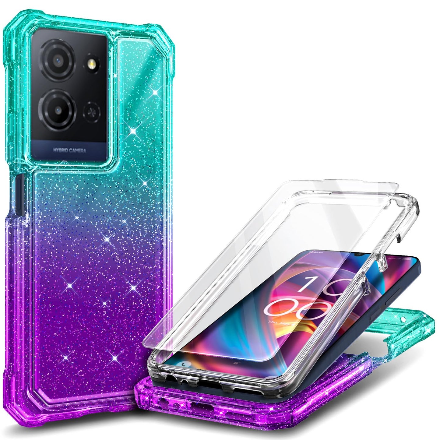 for TCL NXTPAPER 70 Pro Case, Shockproof Cover, Glitter Aqua/Purple
