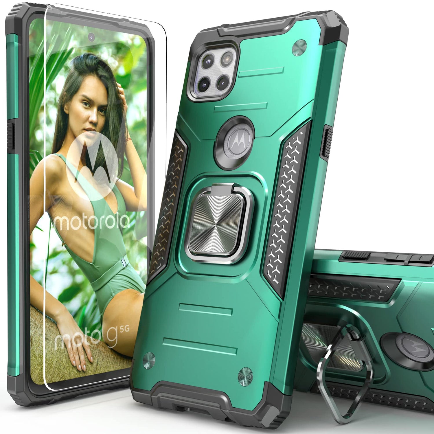 for Moto G 2025/Moto G 2026 Case with Screen Protector,Shock Absorption Heavy Duty Sturdy Drop Test Slim Fit Cover with Car Mount Kickstand Lightweight Protective Phone Case for Moto G 5G,Blue