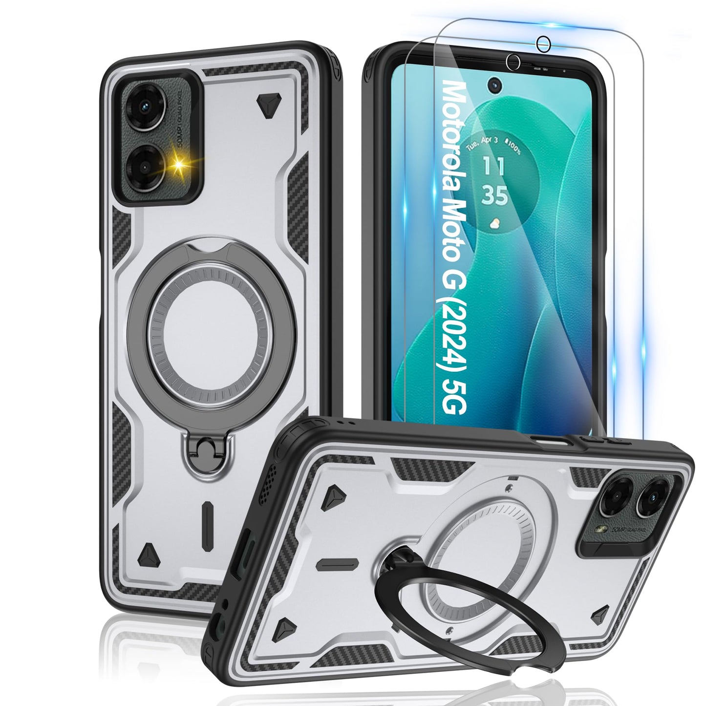 Gritup for Moto G Power 5G 2026/2025 Magnetic Case Compatible with MagSafe & HD Screen Protector×2 Metal Rotated Kickstand Military Grade Shockproof Protective Moto G Power 5G 2026/2025 Black