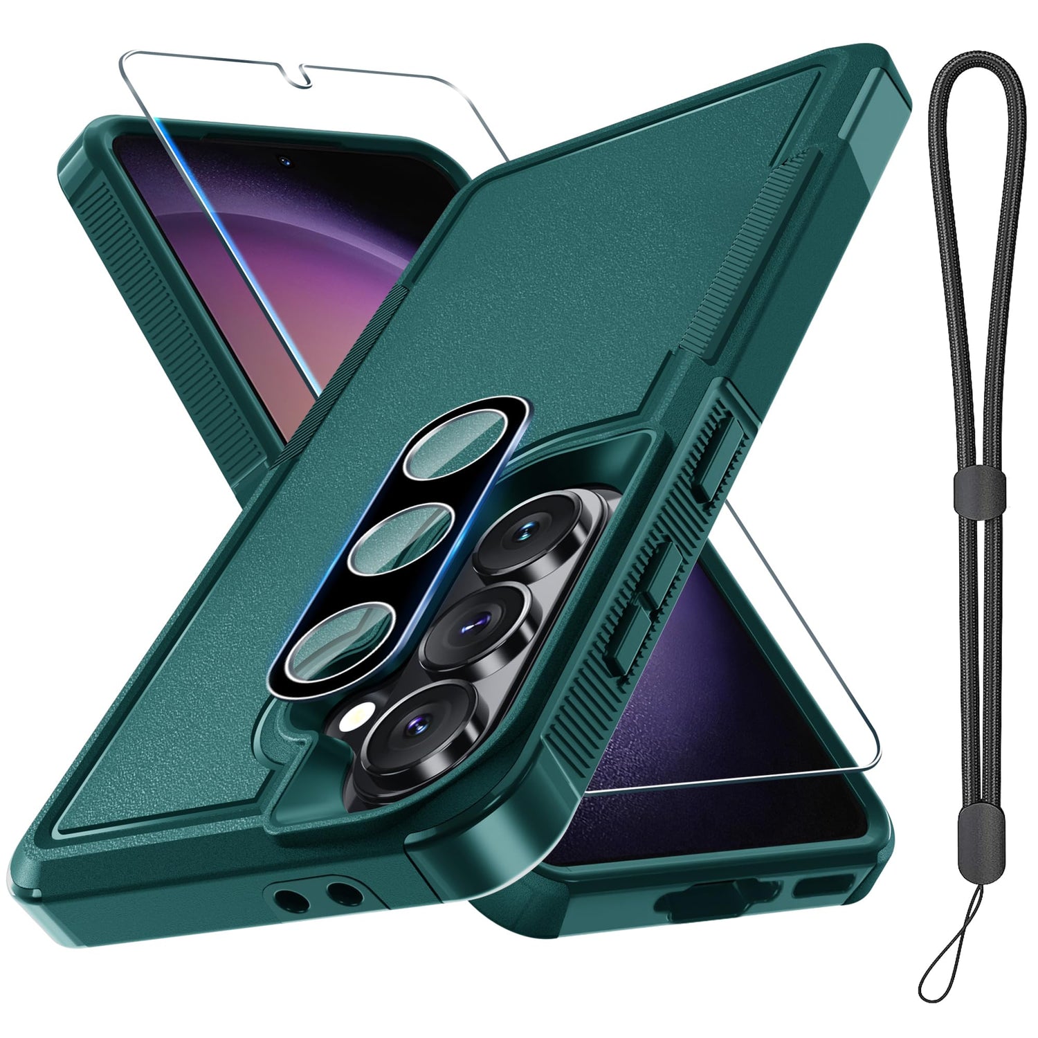Case for Samsung Galaxy A17 5G Phone Cover with Screen Protector+Camera Lens Cover,Military Grade Heavy Duty Shockproof PhoneCase with Wrist Lanyard Strap for Sam A17,Mint Green