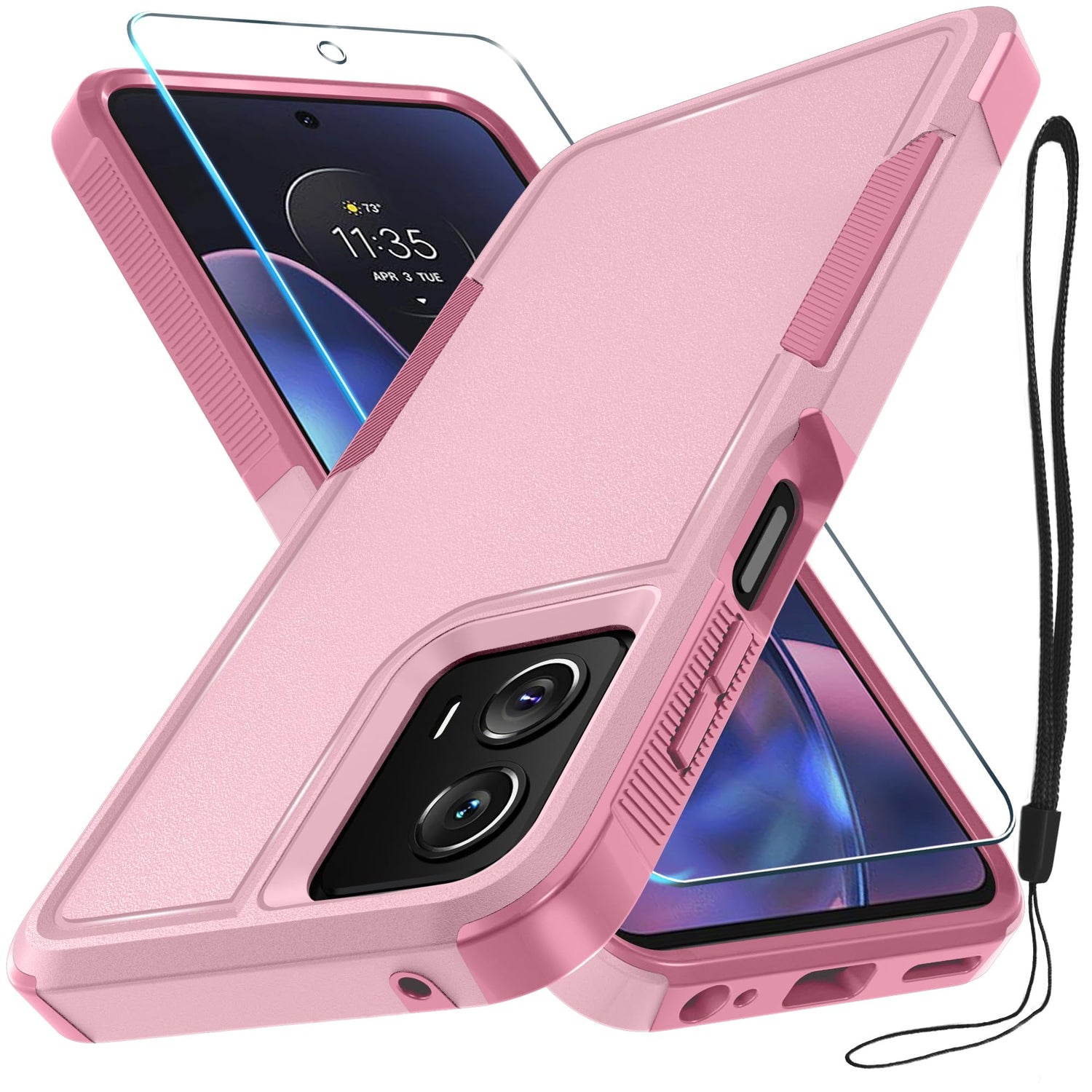 for Motorola Moto G Power 2026 Case, Full Body Heavy Duty Rugged Shockproof Protective Phone Cover with Lanyard Strap+Tempered Glass Screen Protector, Black Matte