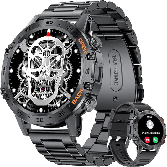Military Smart Watch for Men(Answer/Dial Calls),100 Sports Modes, 5ATM Waterproof Fitness Watch with Heart Rate/SpO2/Blood Pressure for Android and iOS,1.39''HD DIY Screen Smartwatch Black