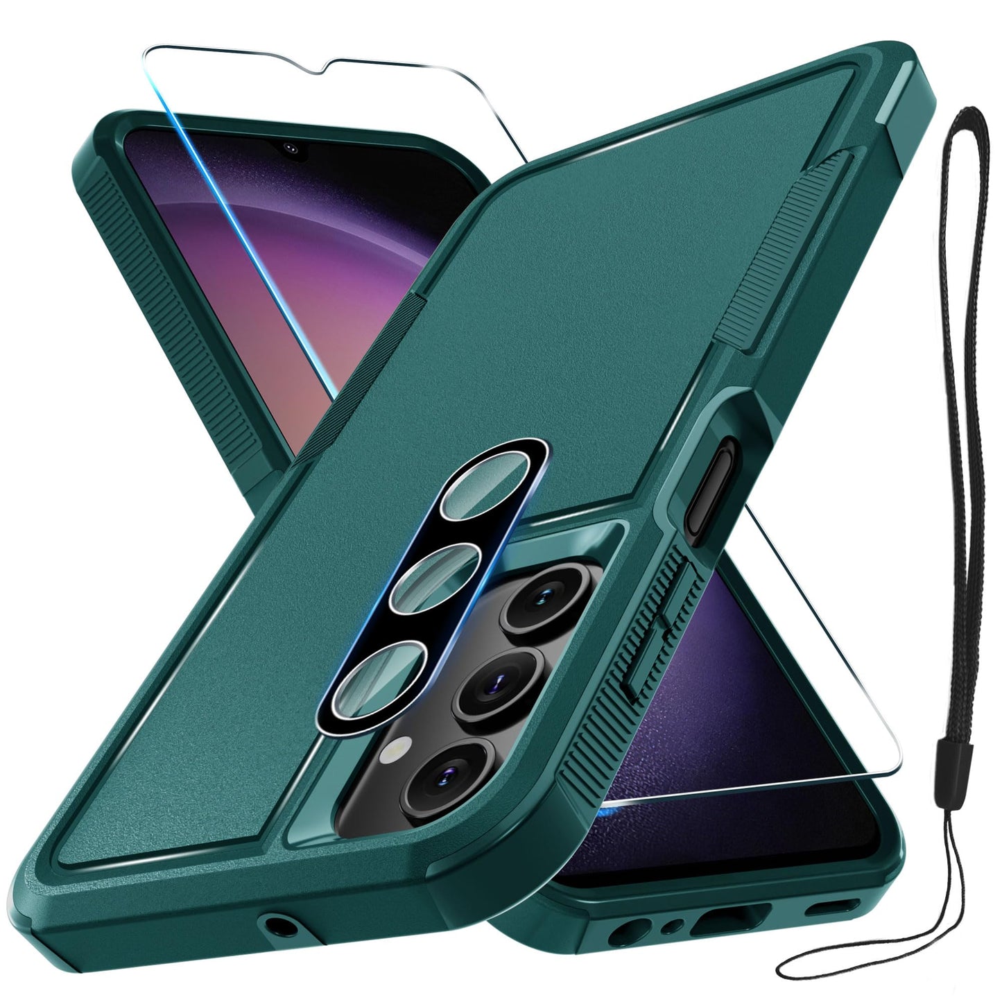 Case for Samsung Galaxy A17 5G Phone Cover with Screen Protector+Camera Lens Cover,Military Grade Heavy Duty Shockproof PhoneCase with Wrist Lanyard Strap for Sam A17,Mint Green