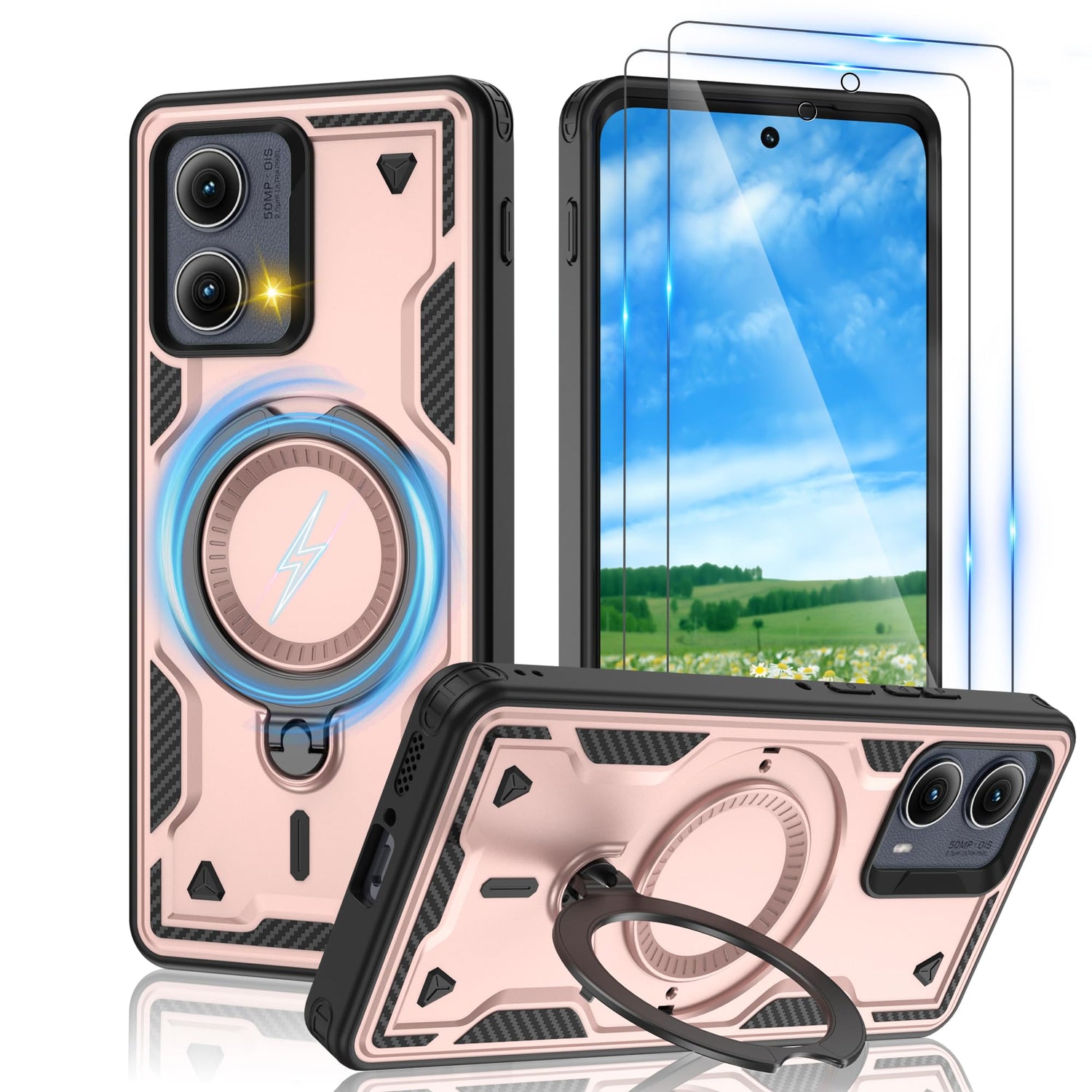 Gritup for Moto G Power 5G 2026/2025 Magnetic Case Compatible with MagSafe & HD Screen Protector×2 Metal Rotated Kickstand Military Grade Shockproof Protective Moto G Power 5G 2026/2025 Black