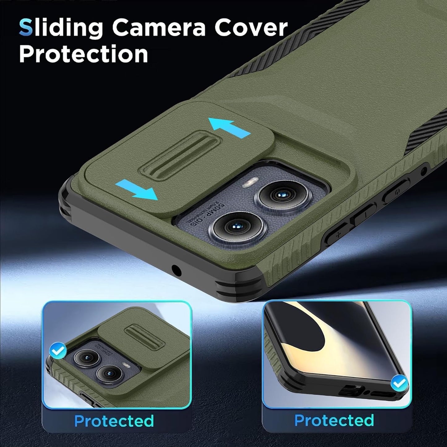 for Motorola Moto Edge 2024 Case with 1 HD Screen Protector & Slide Camera Cover [Military-Grade] Phone Case Heavy Duty Rugged Shockproof Protective Cover for Moto Edge 2024(Pine Green)