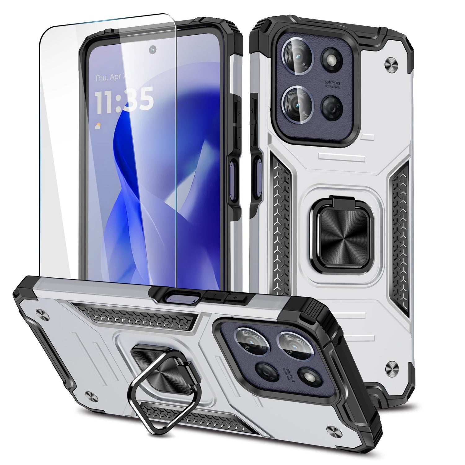 for Moto G 2025/Moto G 2026 Case with Screen Protector,Shock Absorption Heavy Duty Sturdy Drop Test Slim Fit Cover with Car Mount Kickstand Lightweight Protective Phone Case for Moto G 5G,Blue