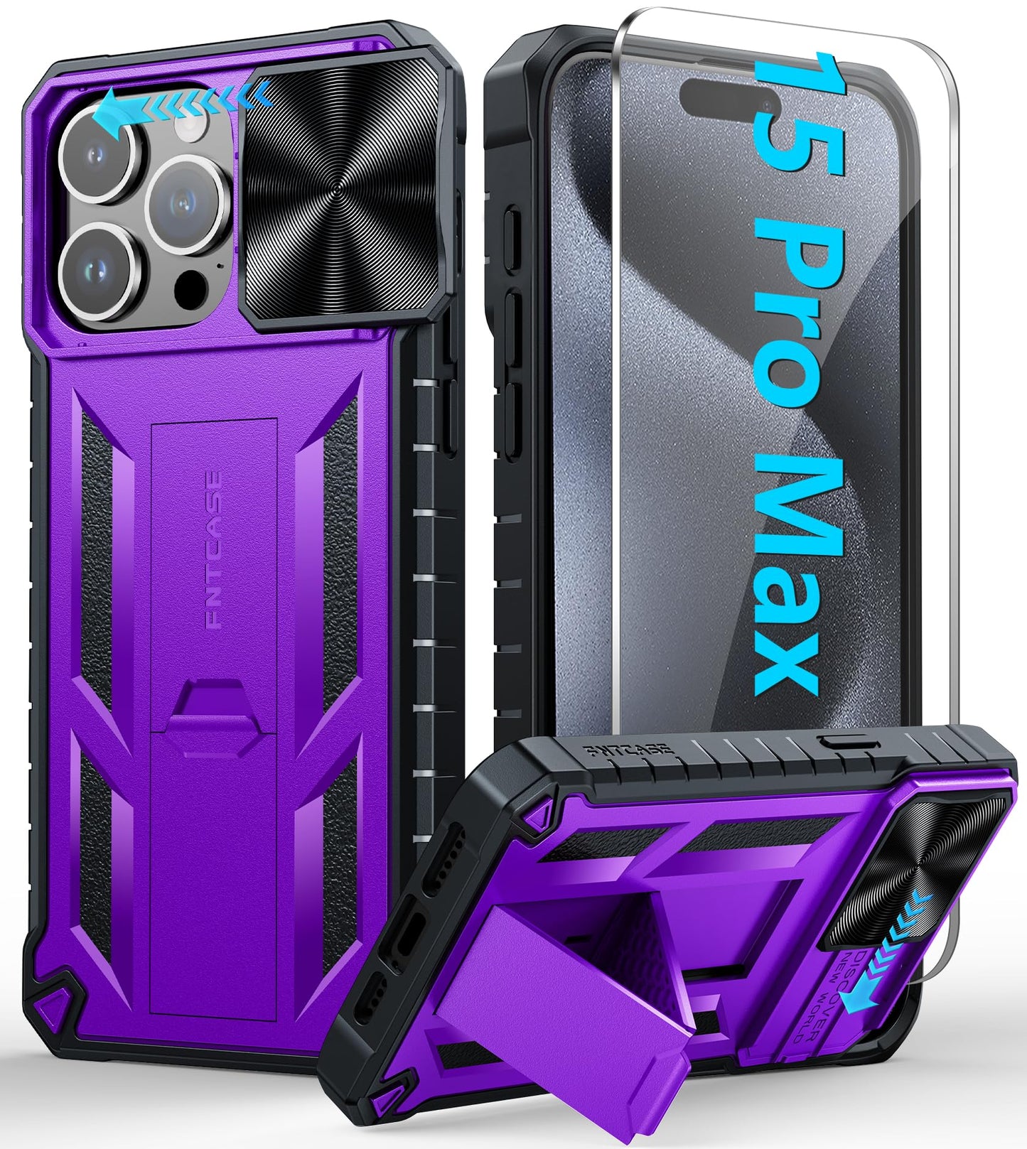 FNTCASE for Galaxy A17/A16-5G Case: Samsung A17 5G Military-Grade Dropproof Phone Cover with Kickstand & Slide Camera Cover | Protective Heavy Duty Rugged Phone Case Bumper Textured Protector (Blue)