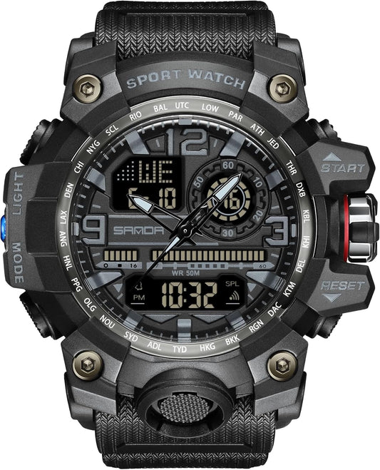 KXAITO Men's Watches Sports Outdoor Waterproof Military Watch Date Multi Function Tactics LED Face Alarm Stopwatch for Men 3133