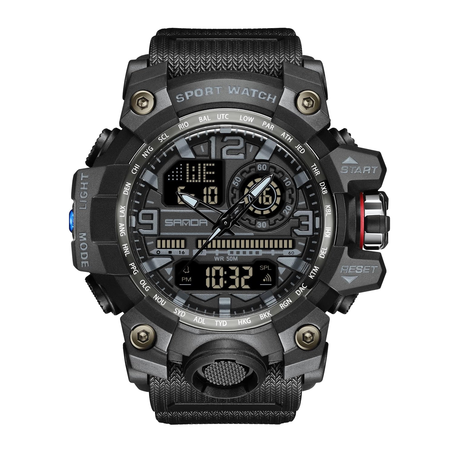 KXAITO Men's Watches Sports Outdoor Waterproof Military Watch Date Multi Function Tactics LED Face Alarm Stopwatch for Men 3133