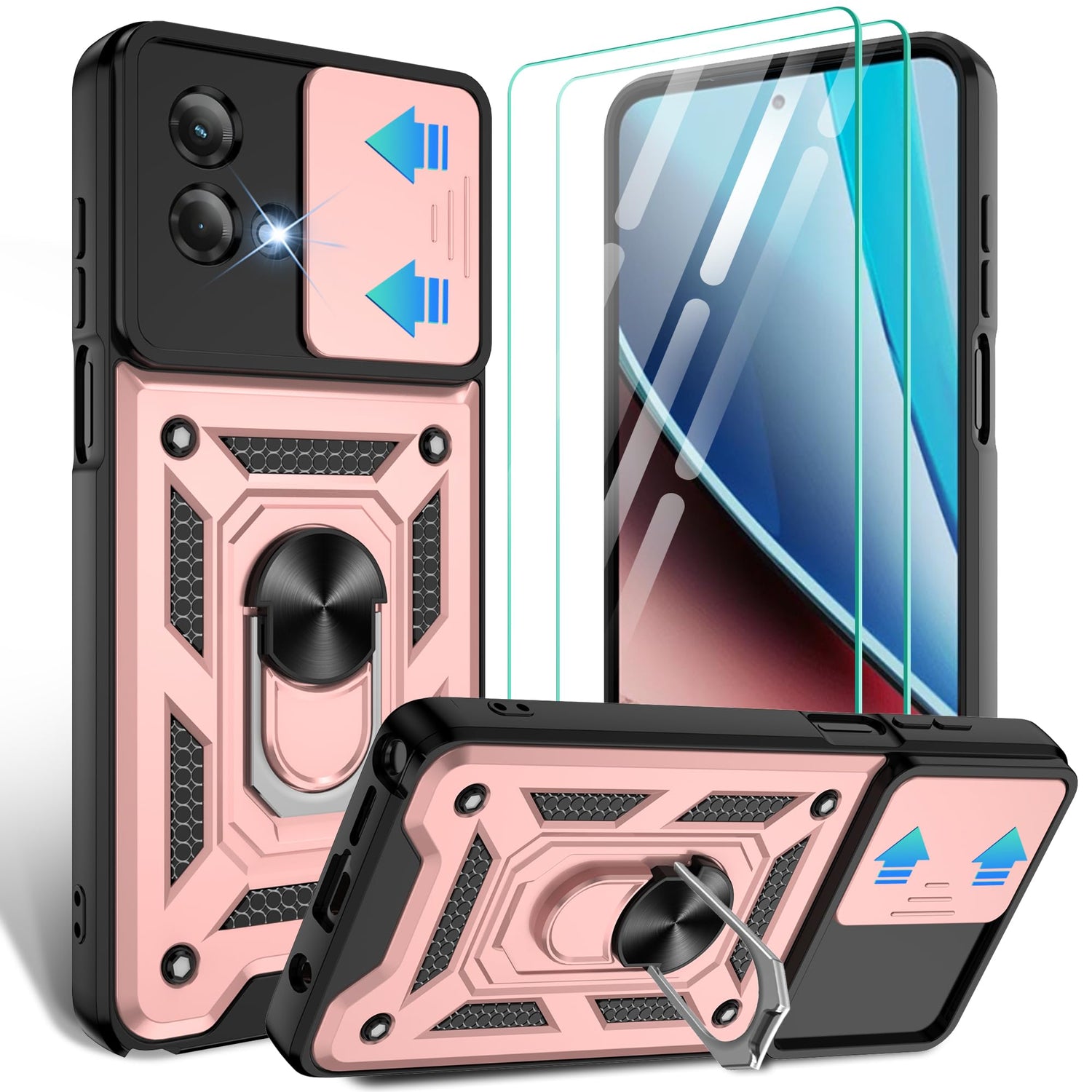 Gritup for Moto G Stylus 5G-2023 Case with Slide Camera Cover | 2-Pack HD Screen Protectors | 360° Rotating Metal Kickstand | MIL-Grade Shockproof Protection,Black
