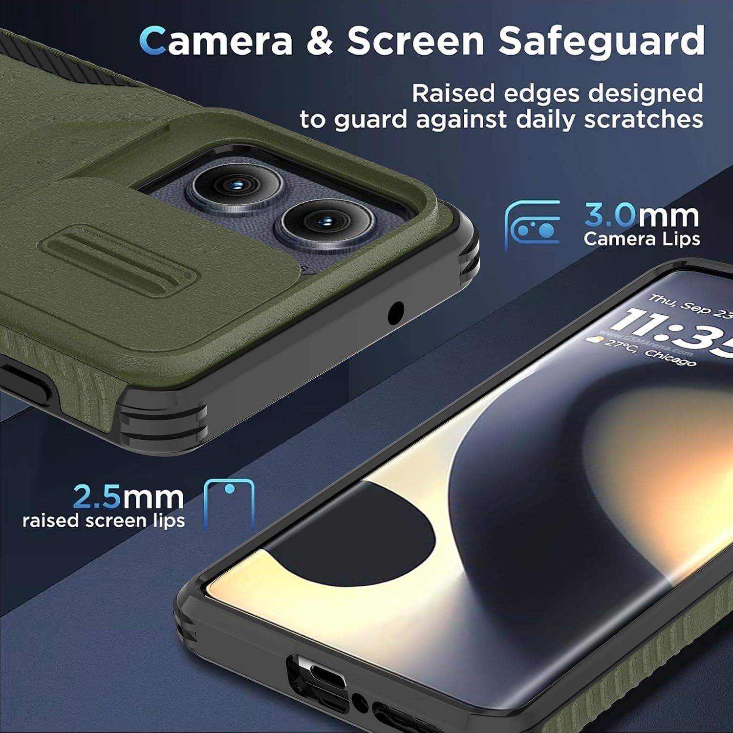 for Motorola Moto Edge 2024 Case with 1 HD Screen Protector & Slide Camera Cover [Military-Grade] Phone Case Heavy Duty Rugged Shockproof Protective Cover for Moto Edge 2024(Pine Green)